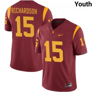Youth Football Trojans #15 Jaden Richardson Game College Jerseys - Cardinal