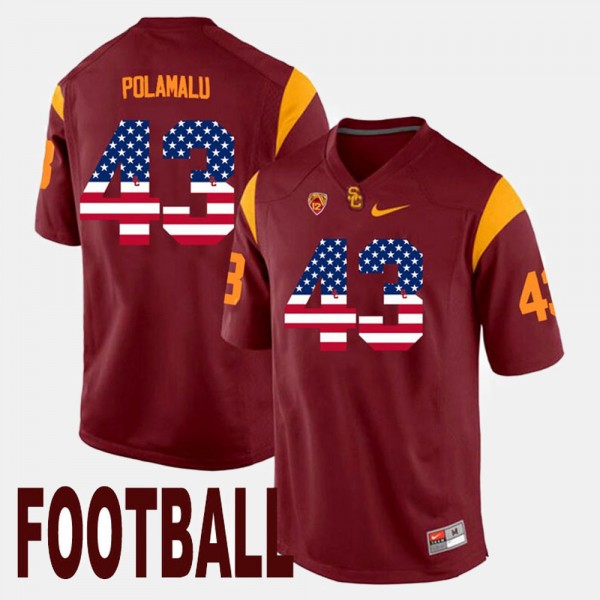 Men US Flag Fashion 43 USC Troy Polamalu college Jersey Maroon